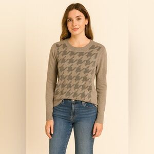 Christopher Fischer 100% Cashmere Taupe Herringbone Long Sleeve Sweater Sz M